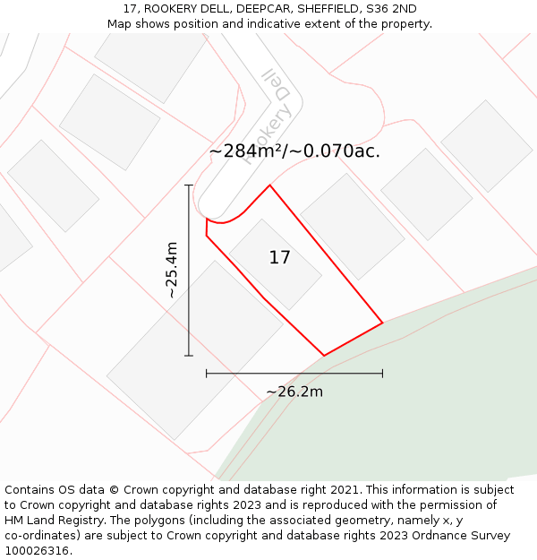 17, ROOKERY DELL, DEEPCAR, SHEFFIELD, S36 2ND: Plot and title map