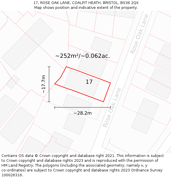 17, ROSE OAK LANE, COALPIT HEATH, BRISTOL, BS36 2QX: Plot and title map