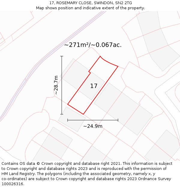 17, ROSEMARY CLOSE, SWINDON, SN2 2TG: Plot and title map