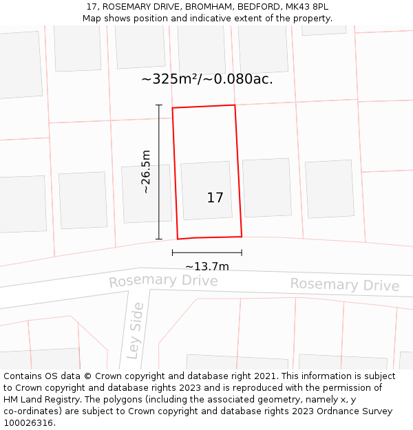 17, ROSEMARY DRIVE, BROMHAM, BEDFORD, MK43 8PL: Plot and title map