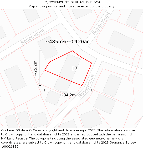 17, ROSEMOUNT, DURHAM, DH1 5GA: Plot and title map