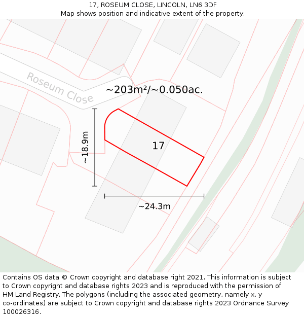 17, ROSEUM CLOSE, LINCOLN, LN6 3DF: Plot and title map