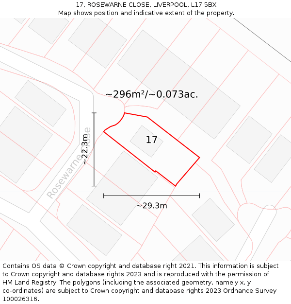 17, ROSEWARNE CLOSE, LIVERPOOL, L17 5BX: Plot and title map