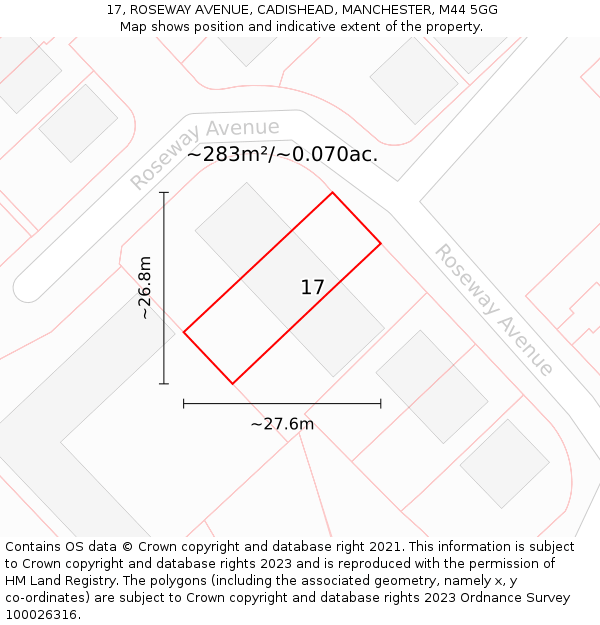 17, ROSEWAY AVENUE, CADISHEAD, MANCHESTER, M44 5GG: Plot and title map