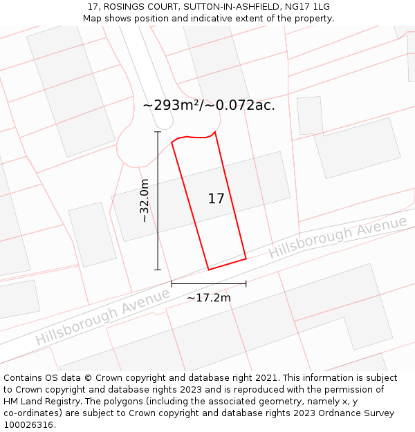 17, ROSINGS COURT, SUTTON-IN-ASHFIELD, NG17 1LG: Plot and title map