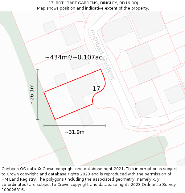 17, ROTHBART GARDENS, BINGLEY, BD16 3QJ: Plot and title map