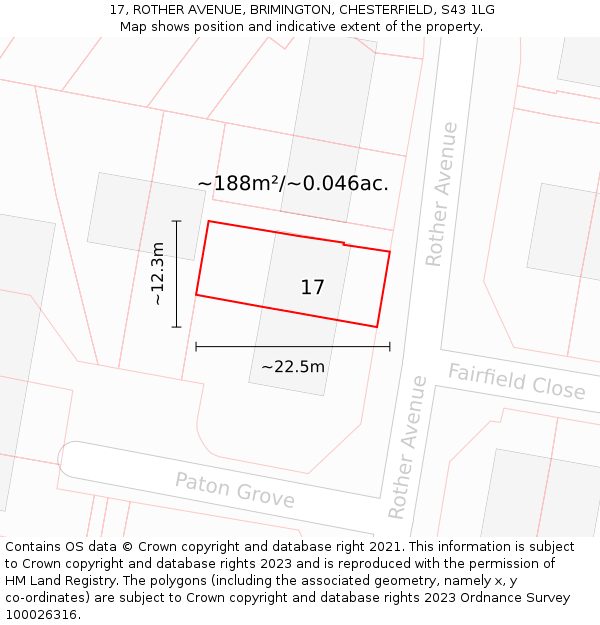 17, ROTHER AVENUE, BRIMINGTON, CHESTERFIELD, S43 1LG: Plot and title map