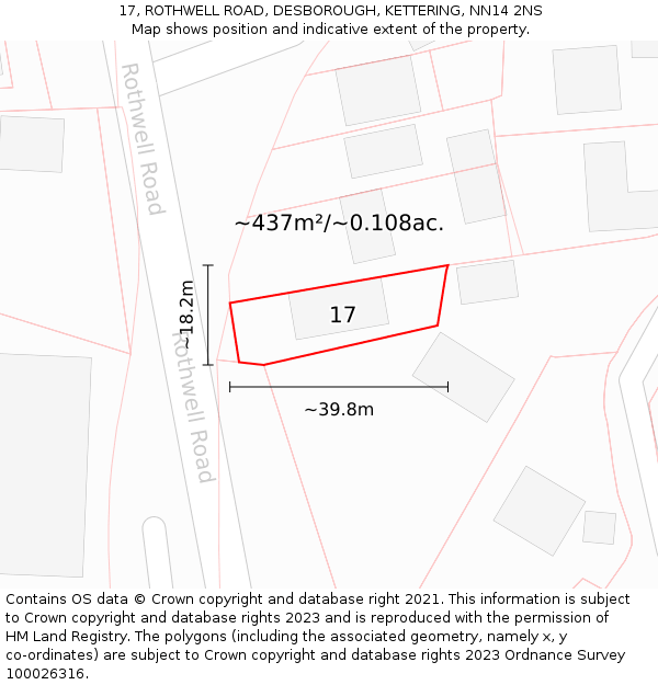 17, ROTHWELL ROAD, DESBOROUGH, KETTERING, NN14 2NS: Plot and title map