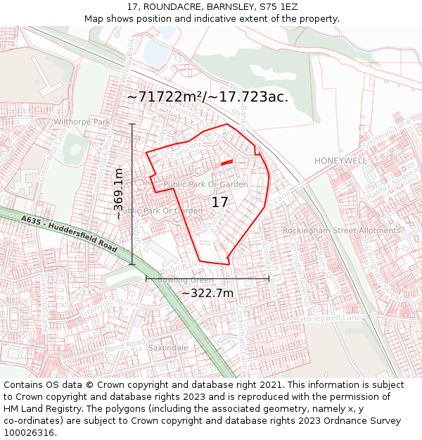 17, ROUNDACRE, BARNSLEY, S75 1EZ: Plot and title map