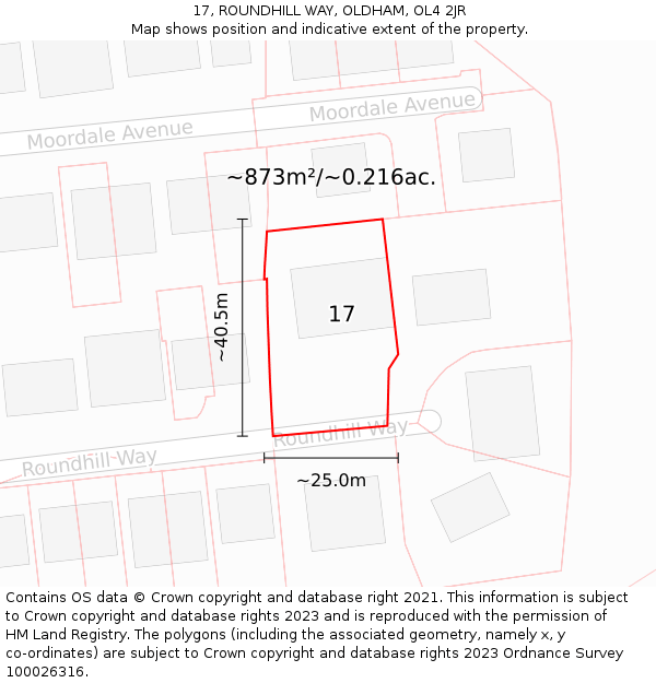 17, ROUNDHILL WAY, OLDHAM, OL4 2JR: Plot and title map