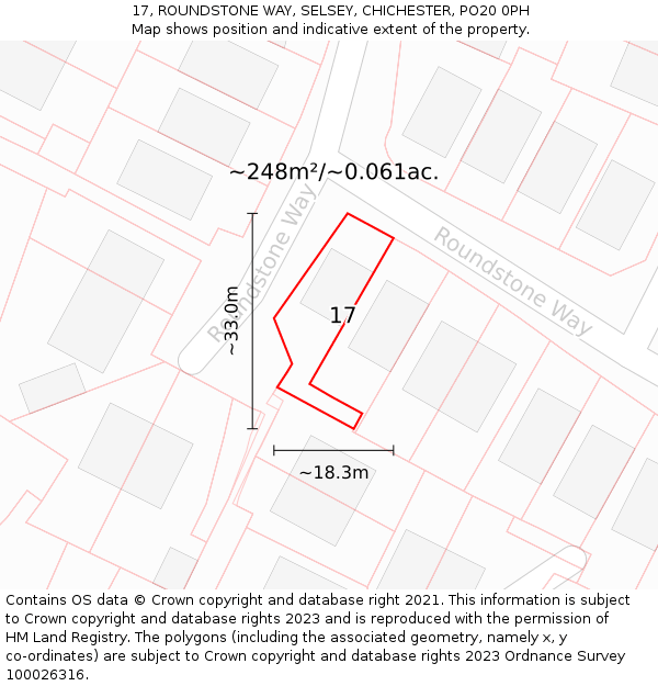 17, ROUNDSTONE WAY, SELSEY, CHICHESTER, PO20 0PH: Plot and title map
