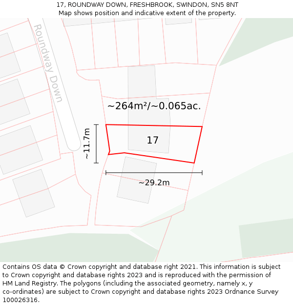 17, ROUNDWAY DOWN, FRESHBROOK, SWINDON, SN5 8NT: Plot and title map