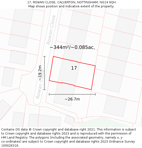 17, ROWAN CLOSE, CALVERTON, NOTTINGHAM, NG14 6QH: Plot and title map