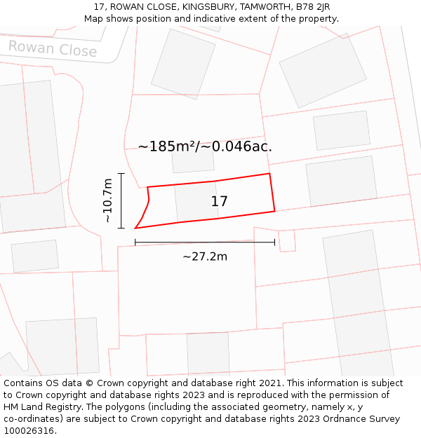 17, ROWAN CLOSE, KINGSBURY, TAMWORTH, B78 2JR: Plot and title map