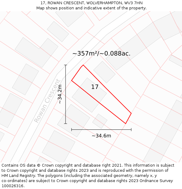 17, ROWAN CRESCENT, WOLVERHAMPTON, WV3 7HN: Plot and title map