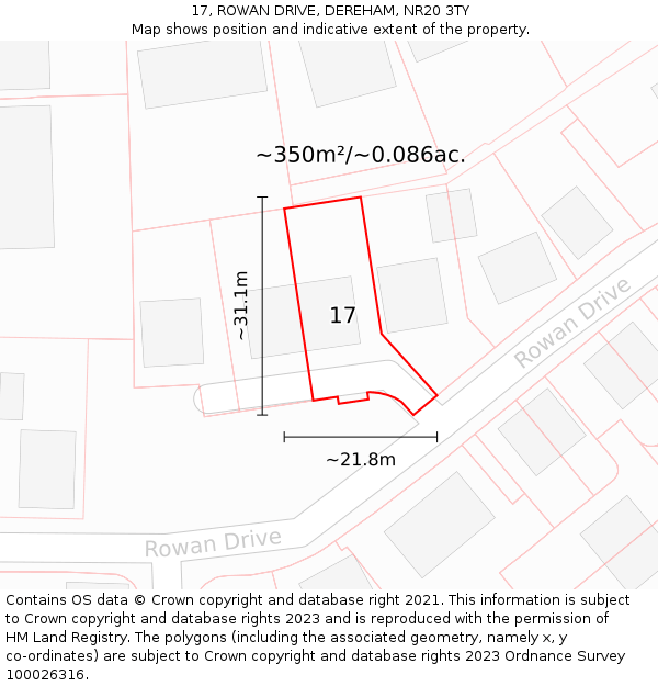 17, ROWAN DRIVE, DEREHAM, NR20 3TY: Plot and title map