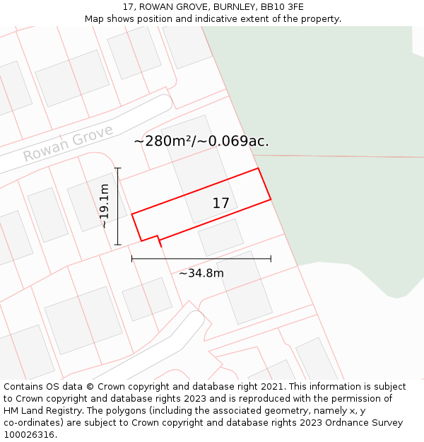 17, ROWAN GROVE, BURNLEY, BB10 3FE: Plot and title map