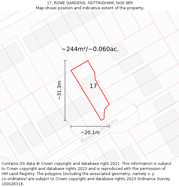 17, ROWE GARDENS, NOTTINGHAM, NG6 9ER: Plot and title map