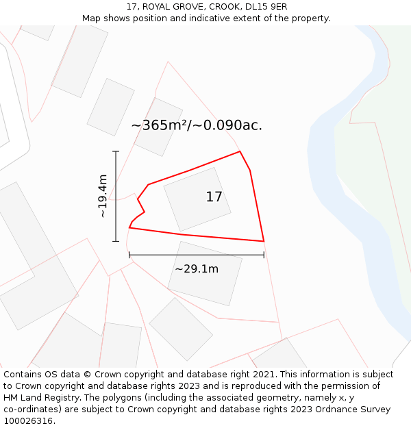 17, ROYAL GROVE, CROOK, DL15 9ER: Plot and title map