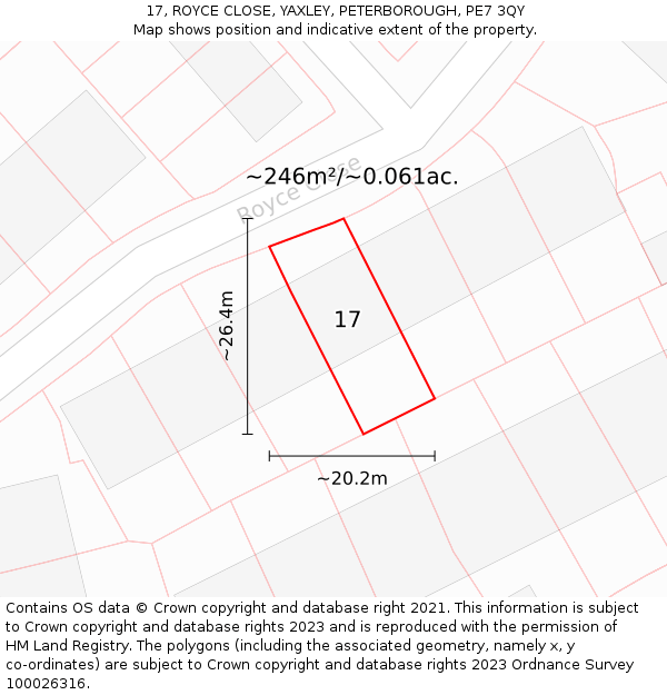 17, ROYCE CLOSE, YAXLEY, PETERBOROUGH, PE7 3QY: Plot and title map