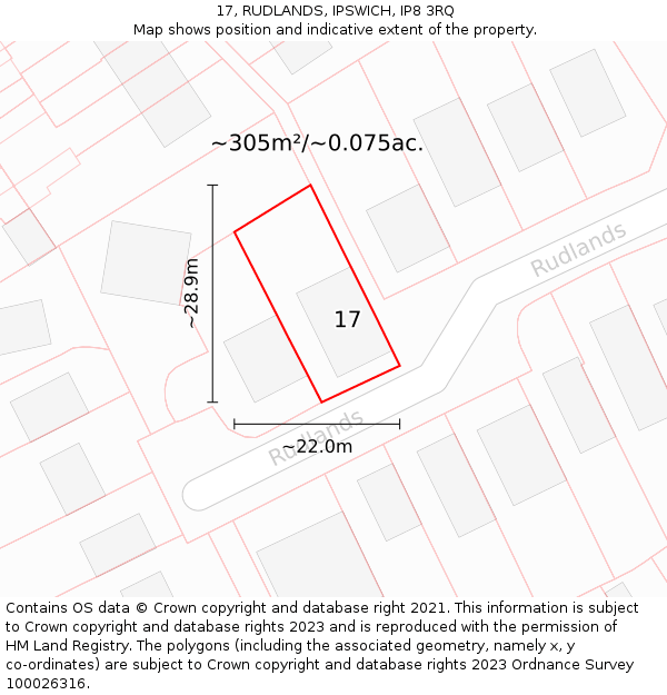 17, RUDLANDS, IPSWICH, IP8 3RQ: Plot and title map