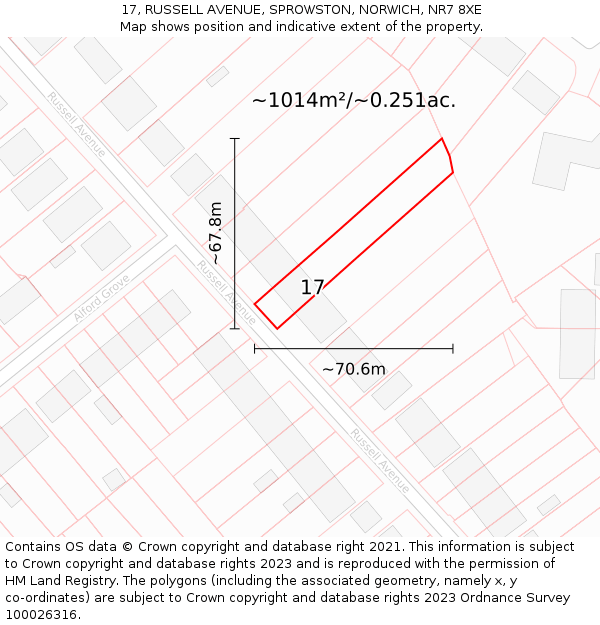 17, RUSSELL AVENUE, SPROWSTON, NORWICH, NR7 8XE: Plot and title map