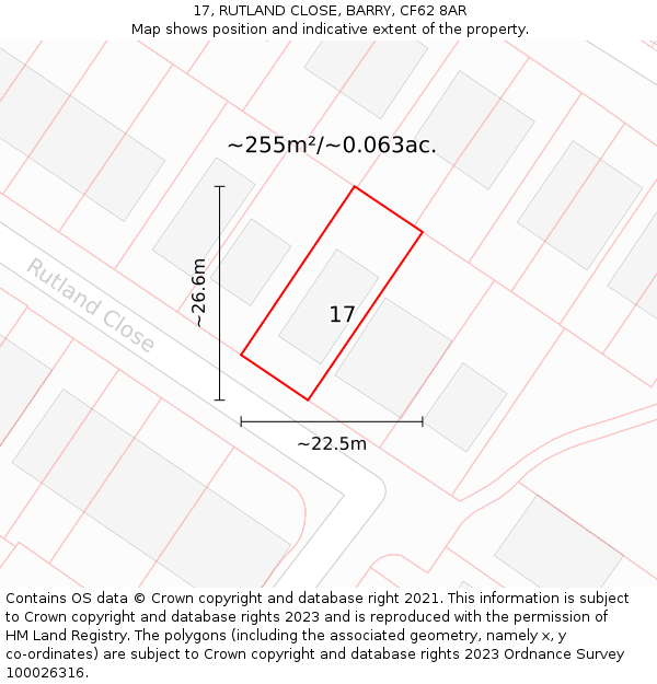 17, RUTLAND CLOSE, BARRY, CF62 8AR: Plot and title map