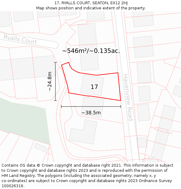 17, RYALLS COURT, SEATON, EX12 2HJ: Plot and title map