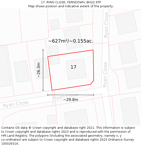 17, RYAN CLOSE, FERNDOWN, BH22 9TP: Plot and title map