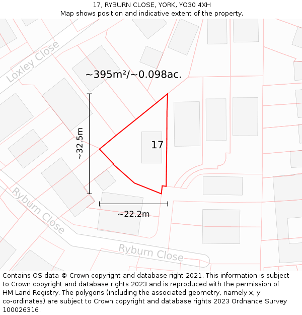 17, RYBURN CLOSE, YORK, YO30 4XH: Plot and title map