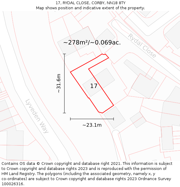 17, RYDAL CLOSE, CORBY, NN18 8TY: Plot and title map