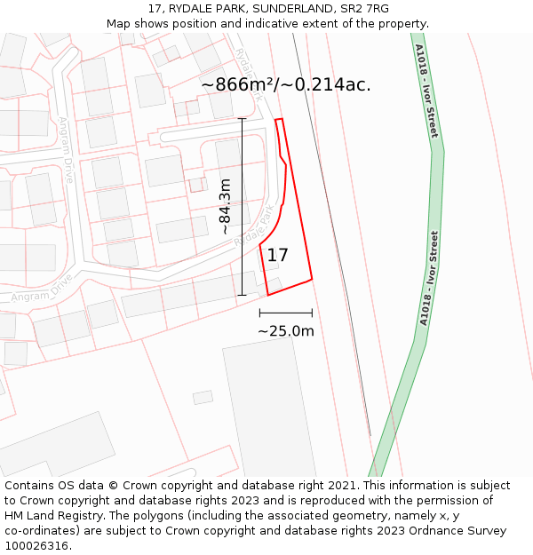 17, RYDALE PARK, SUNDERLAND, SR2 7RG: Plot and title map