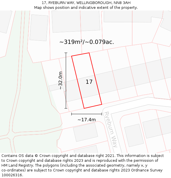 17, RYEBURN WAY, WELLINGBOROUGH, NN8 3AH: Plot and title map