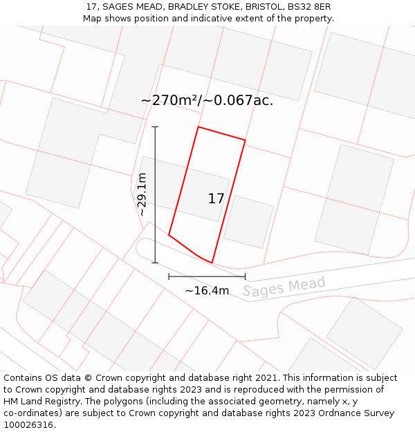 17, SAGES MEAD, BRADLEY STOKE, BRISTOL, BS32 8ER: Plot and title map