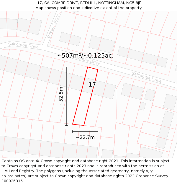 17, SALCOMBE DRIVE, REDHILL, NOTTINGHAM, NG5 8JF: Plot and title map