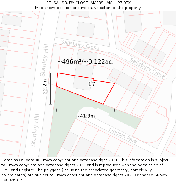 17, SALISBURY CLOSE, AMERSHAM, HP7 9EX: Plot and title map