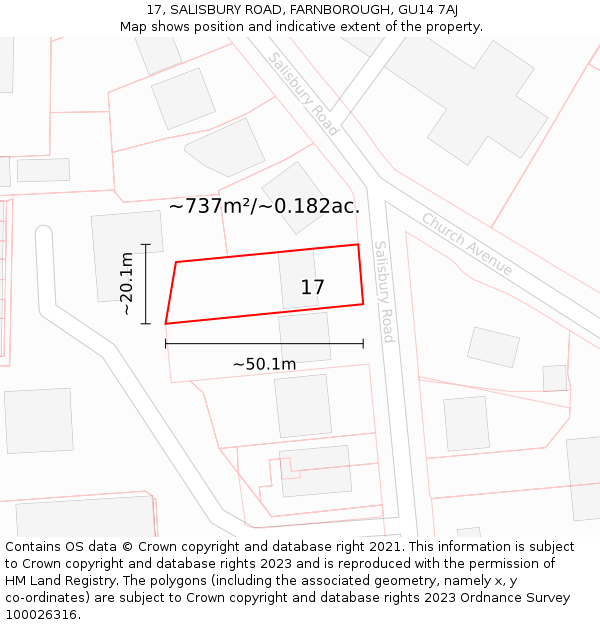 17, SALISBURY ROAD, FARNBOROUGH, GU14 7AJ: Plot and title map