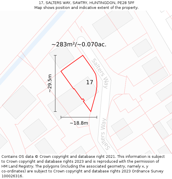 17, SALTERS WAY, SAWTRY, HUNTINGDON, PE28 5PF: Plot and title map