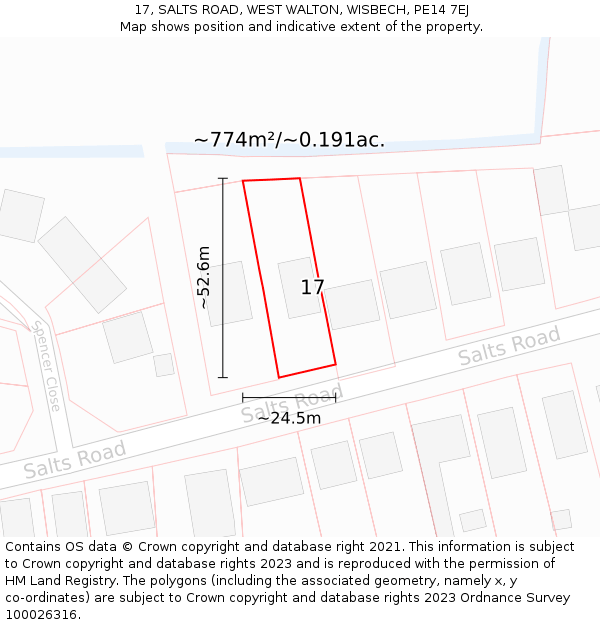 17, SALTS ROAD, WEST WALTON, WISBECH, PE14 7EJ: Plot and title map