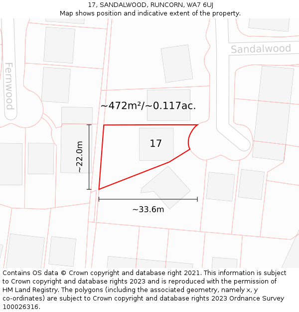 17, SANDALWOOD, RUNCORN, WA7 6UJ: Plot and title map