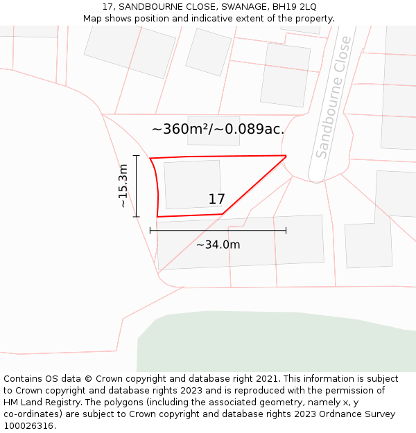 17, SANDBOURNE CLOSE, SWANAGE, BH19 2LQ: Plot and title map