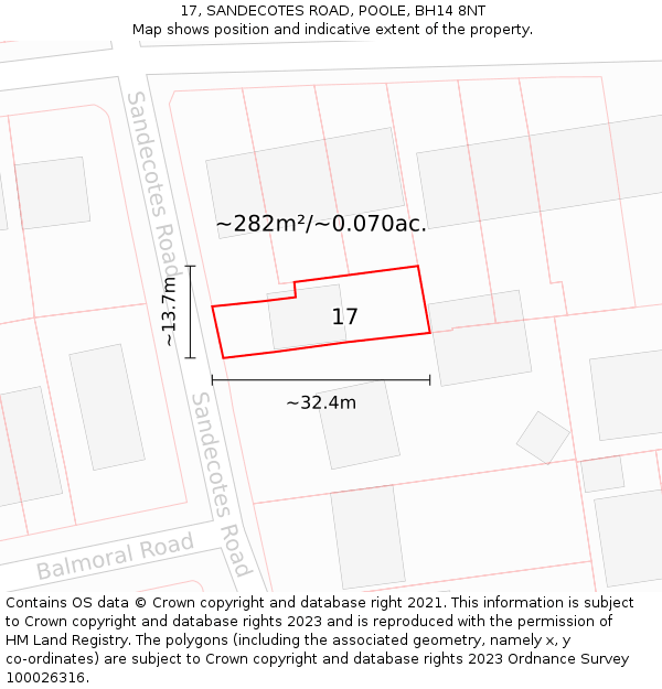 17, SANDECOTES ROAD, POOLE, BH14 8NT: Plot and title map