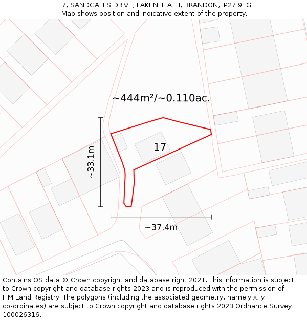 17, SANDGALLS DRIVE, LAKENHEATH, BRANDON, IP27 9EG: Plot and title map