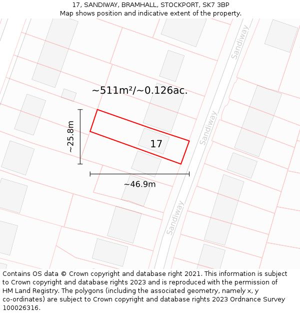 17, SANDIWAY, BRAMHALL, STOCKPORT, SK7 3BP: Plot and title map