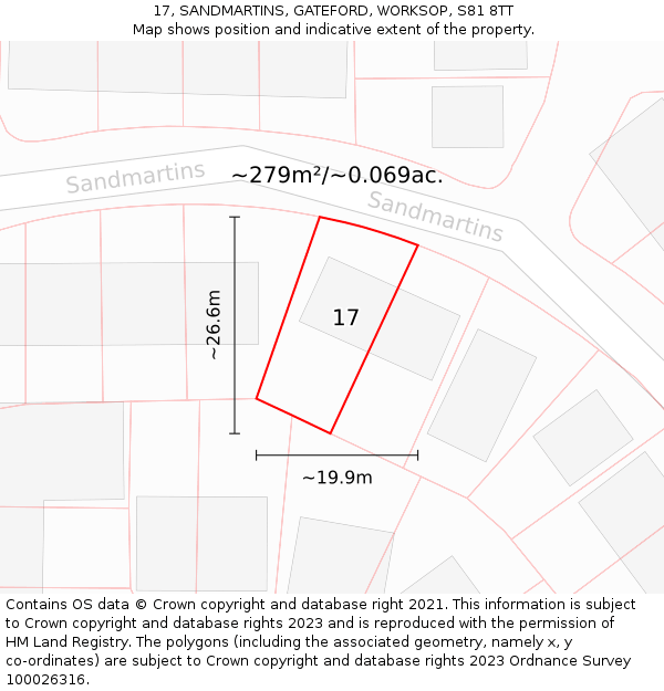 17, SANDMARTINS, GATEFORD, WORKSOP, S81 8TT: Plot and title map