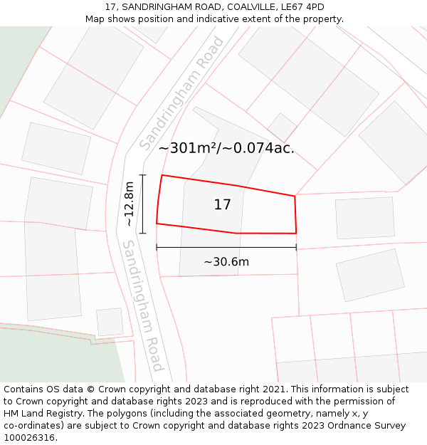 17, SANDRINGHAM ROAD, COALVILLE, LE67 4PD: Plot and title map