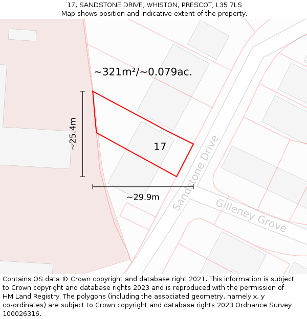 17, SANDSTONE DRIVE, WHISTON, PRESCOT, L35 7LS: Plot and title map