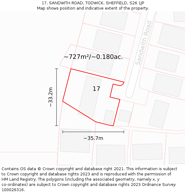 17, SANDWITH ROAD, TODWICK, SHEFFIELD, S26 1JP: Plot and title map