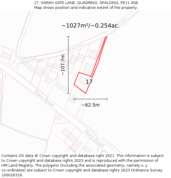 17, SARAH GATE LANE, QUADRING, SPALDING, PE11 4QE: Plot and title map