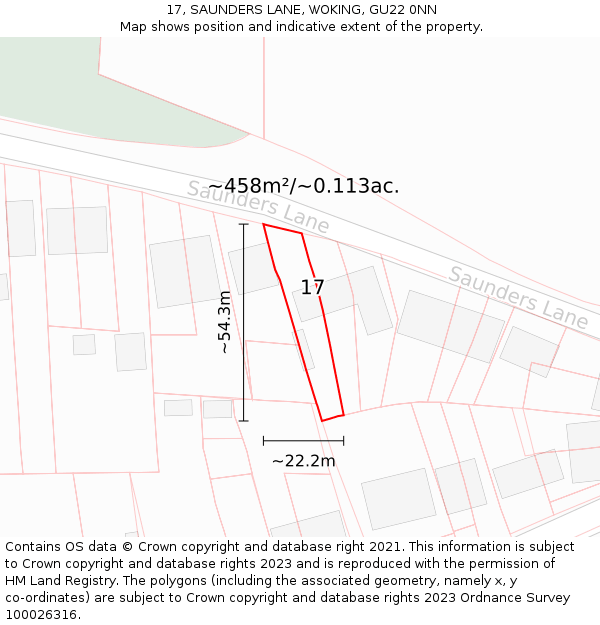 17, SAUNDERS LANE, WOKING, GU22 0NN: Plot and title map